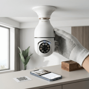Bulb WiFi Camera, Smart Security Pan Tilt Remote Two Way Playback 1080P